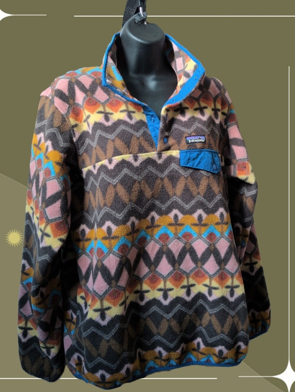 ✨Patagonia Lightweight Synchilla Snap-T Pullover in the Anthos Pink Aztec colorw